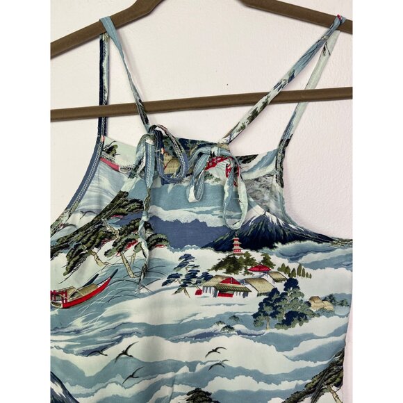 L.A. Movers Girl Vintage Sun dress Adjustable Straps SZ 12 Rayon Asian Print Vil - Picture 8 of 10